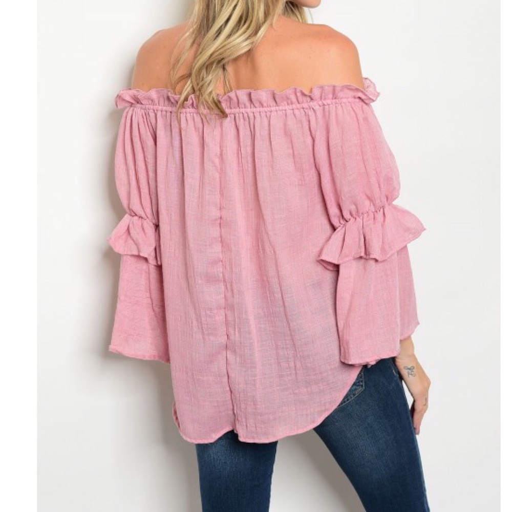 ❗️CLOSING SALE❗️Mauve OffShoulder RuffleSleeve Top - Picture 3 of 3
